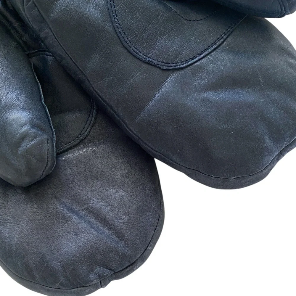 VINTAGE SARAMAC INSULATED BLUE LEATHER SKI MITTENS. One Size Fits up to Size XL